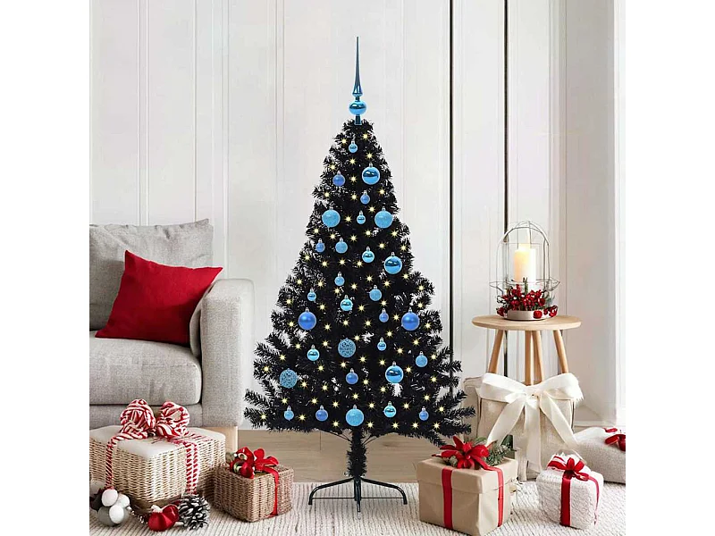 Sapin de Noël artificiel pré-éclairé Noir 150 cm PVC