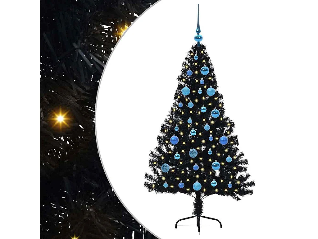 Voorverlichte kunstkerstboom zwart 150cm PVC