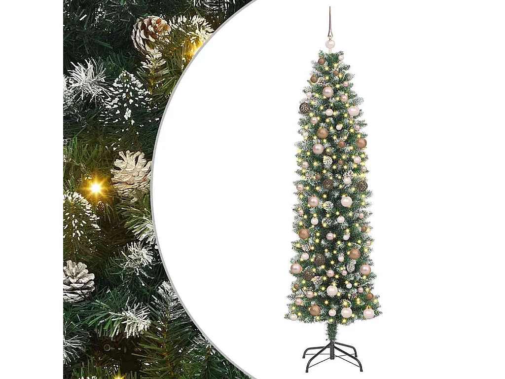 Schlanker künstlicher Weihnachtsbaum mit 300 LEDs Grün 210 cm