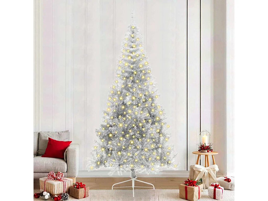 Sapin de Noël artificiel pré-éclairé Argent 240 cm PET