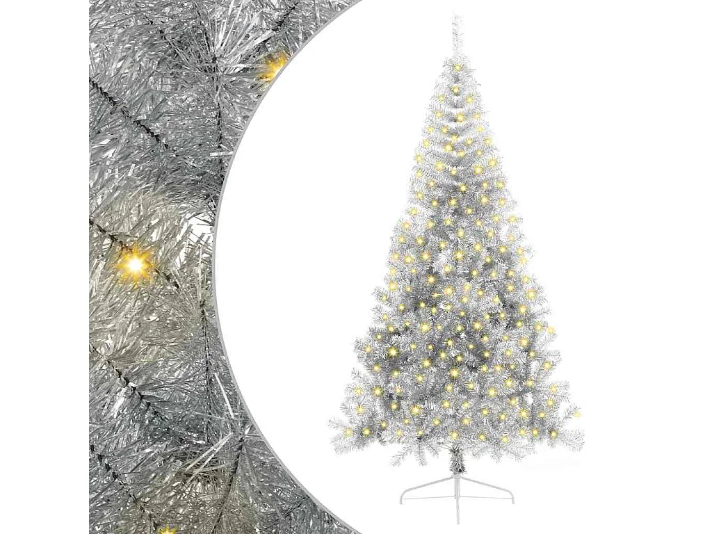 Sapin de Noël artificiel pré-éclairé Argent 240 cm PET