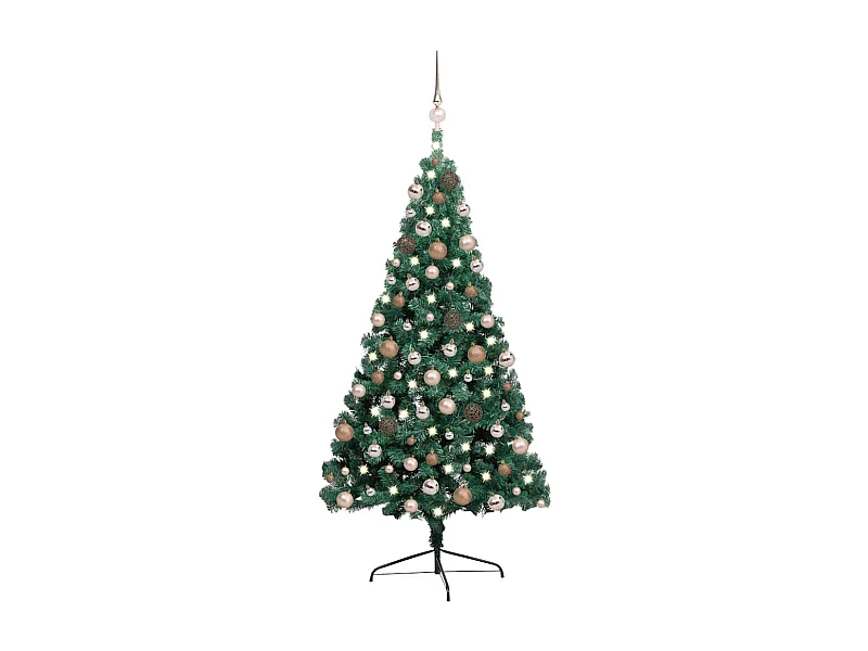 Demi-arbre de Noël artificiel pré-éclairé et boules vert 240 cm