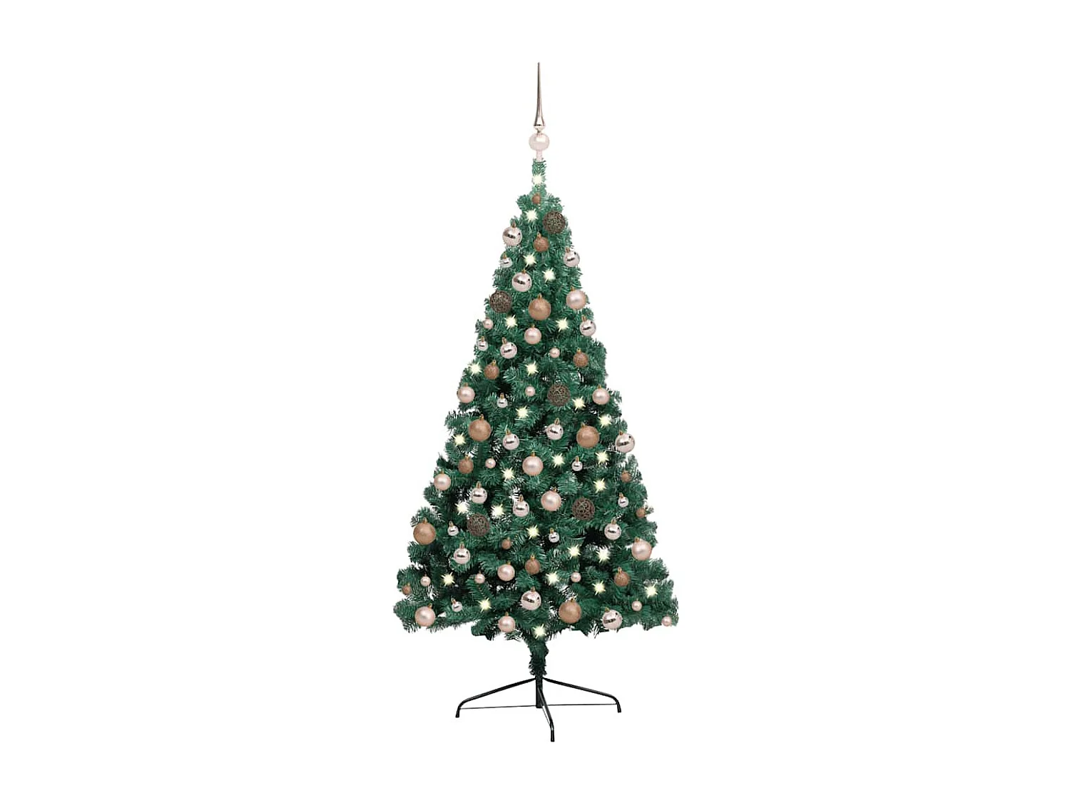 Demi-arbre de Noël artificiel pré-éclairé et boules vert 240 cm