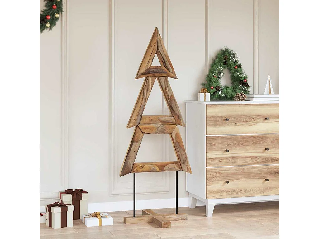 Sapin de Noël avec support Marron 150 cm Bois de teck solide