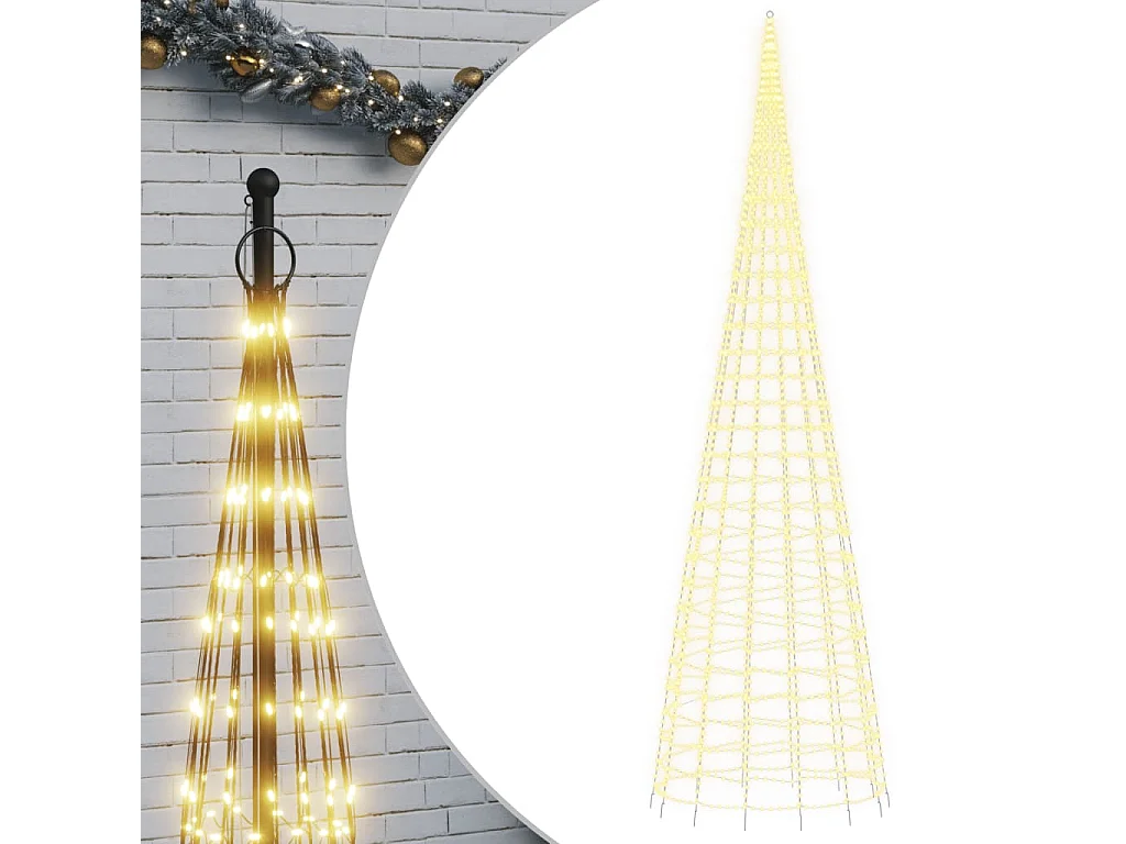 Sapin de Noël à LED sur mât de drapeau 3000 LED blanc 800 cm