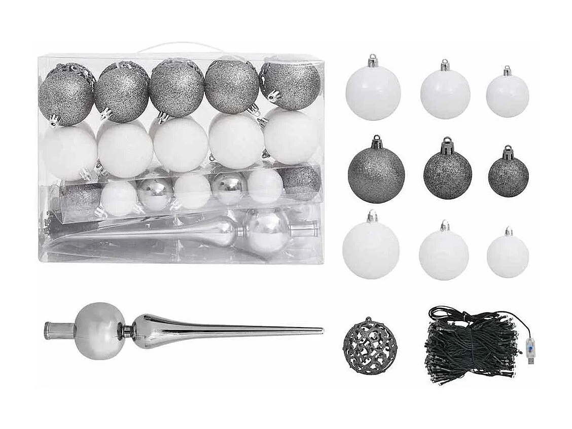 Arbre de Noël artificiel pré-éclairé/boules argenté 120 cm PET