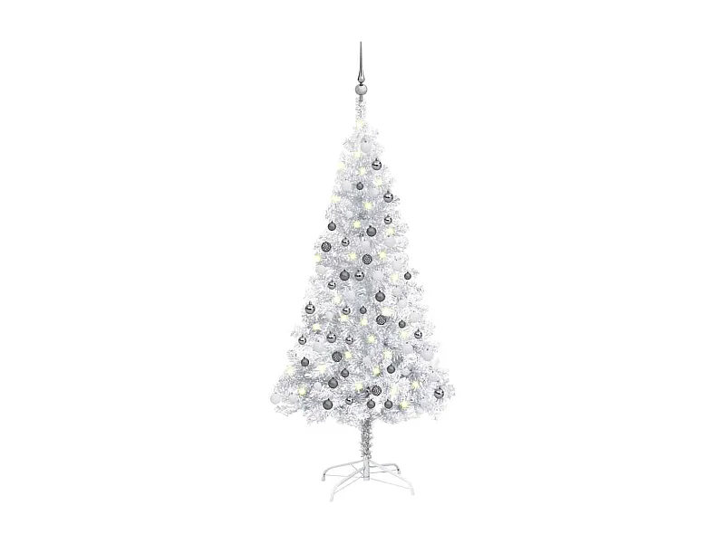 Arbre de Noël artificiel pré-éclairé/boules argenté 120 cm PET