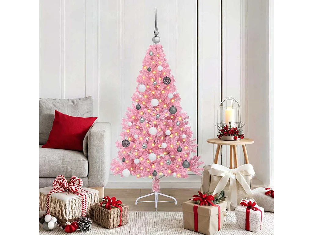 Künstlicher Weihnachtsbaum mit Beleuchtung, Rosa, 150 cm, PVC
