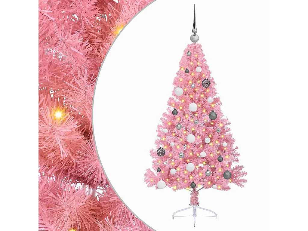 Voorverlichte kunstkerstboom roze 150cm PVC