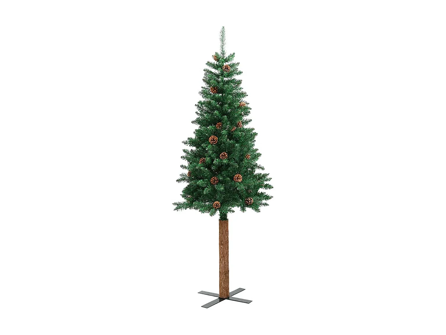 Schlanker Weihnachtsbaum mit Echtholz und grünen Zapfen 180cm PVC