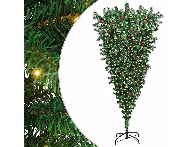Sapin de Noël artificiel pré-éclairé à l'envers avec ensemble de boules