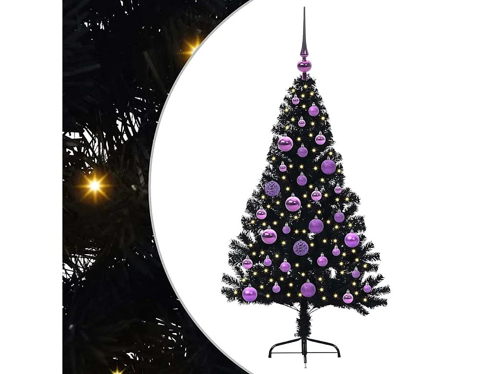 Sapin de Noël artificiel pré-éclairé Noir 120 cm PVC