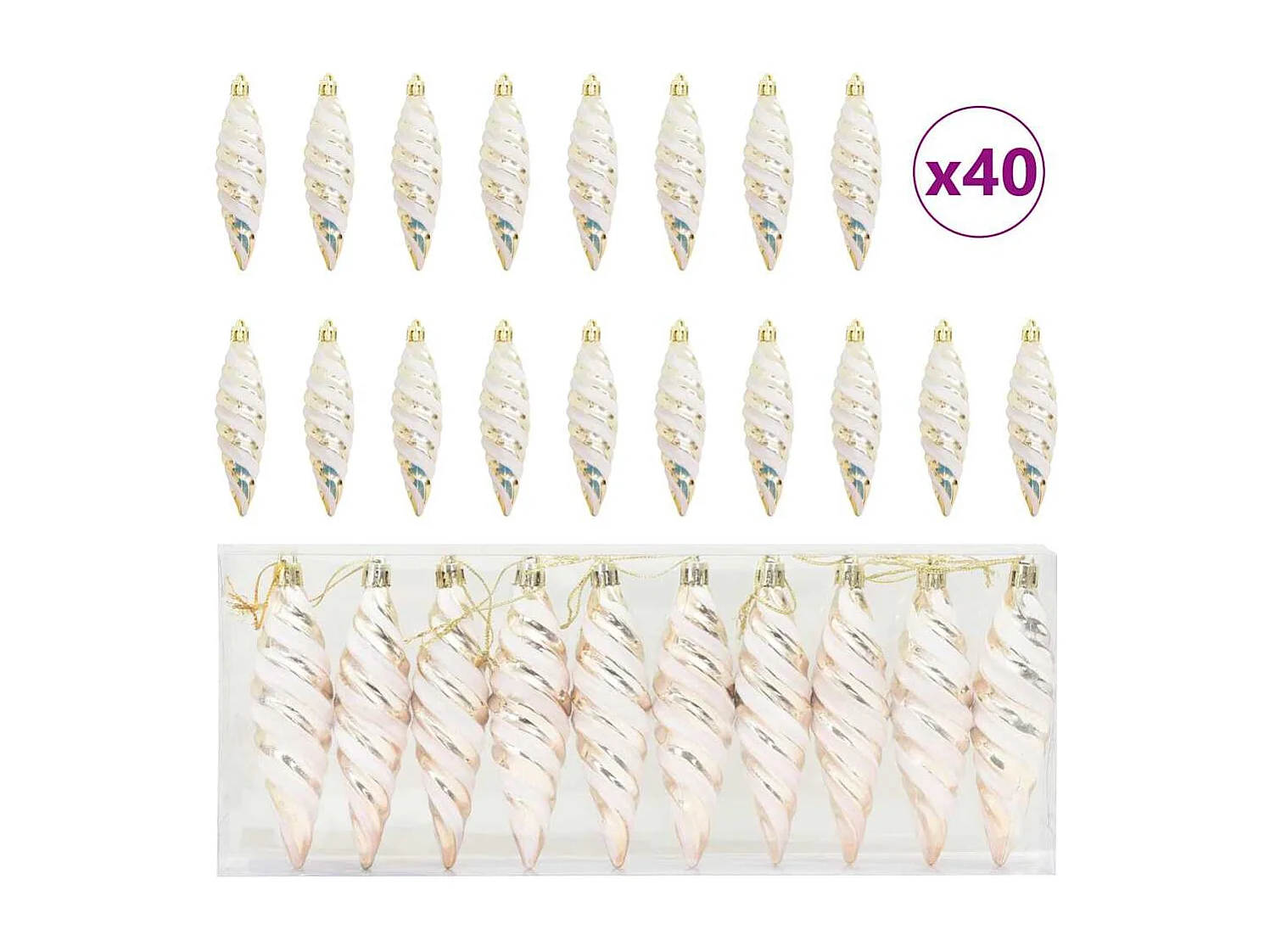 Boule en forme de spirale de Noël 40 pcs Champagne