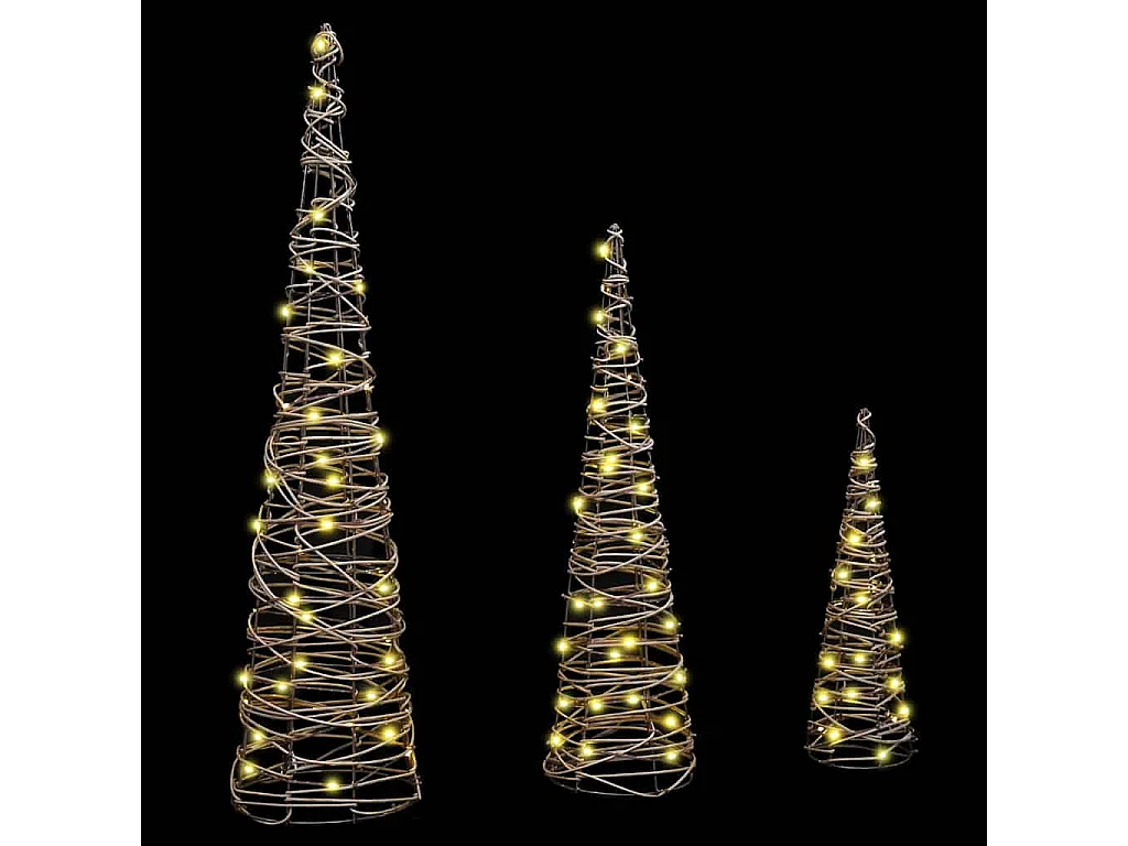 Albero di Natale 3 pezzi Bianco caldo 20 x 20 x 80 cm Rattan