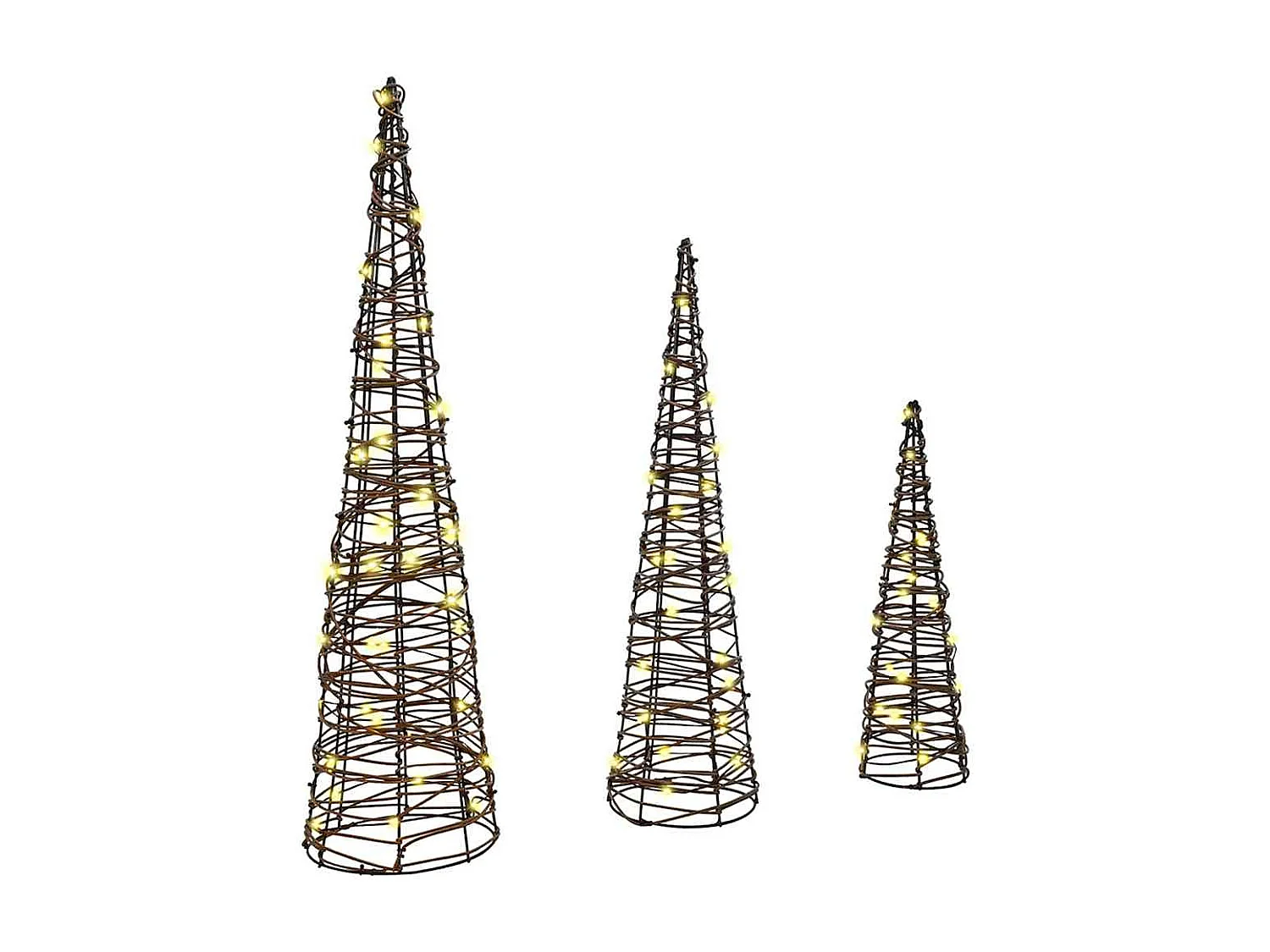 Sapin de Noël 3 pcs Blanc chaud 20 x 20 x 80 cm Rotin