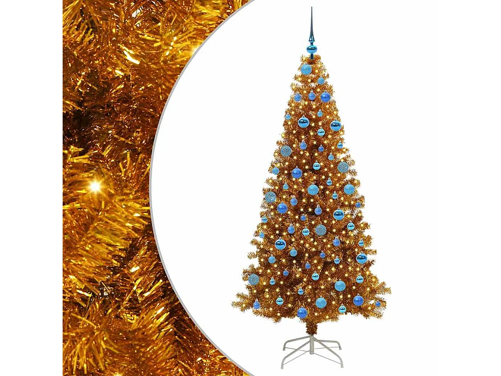 Sapin de Noël avec 300 LED avec support Doré 180 cm PET