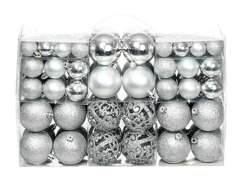 Ensemble de boules de Noël 100 pcs 3/4/6 cm Argenté