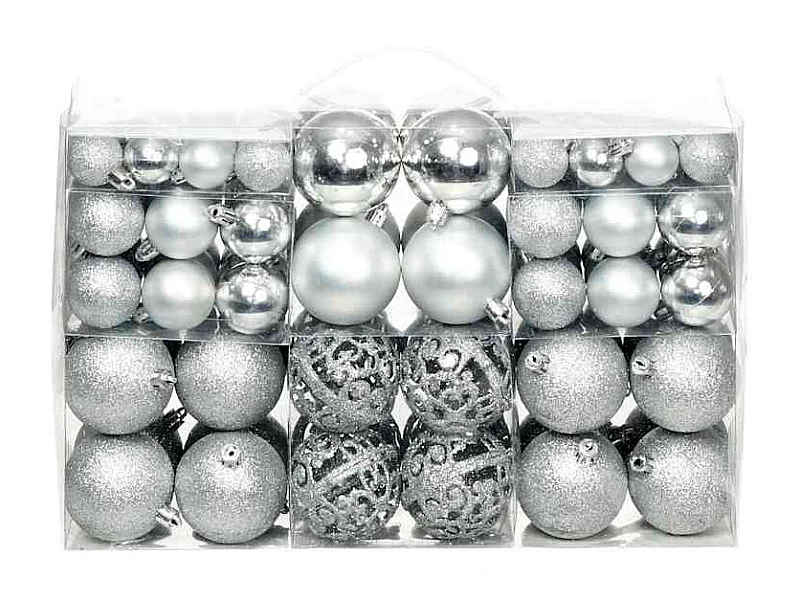 Kerstballenset 100 stuks 3/4/6 cm Zilver