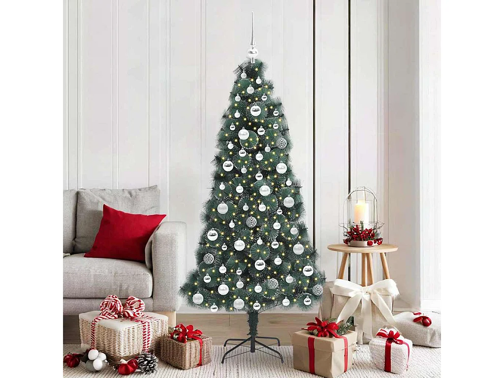 Albero di Natale artificiale preilluminato con set di palline