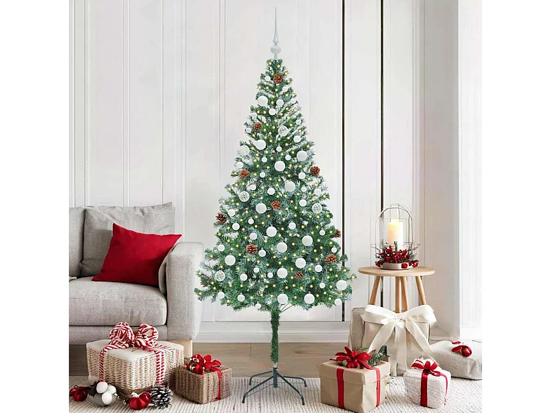 Sapin de Noël artificiel avec 300 LED Vert 180 cm PVC et Acier