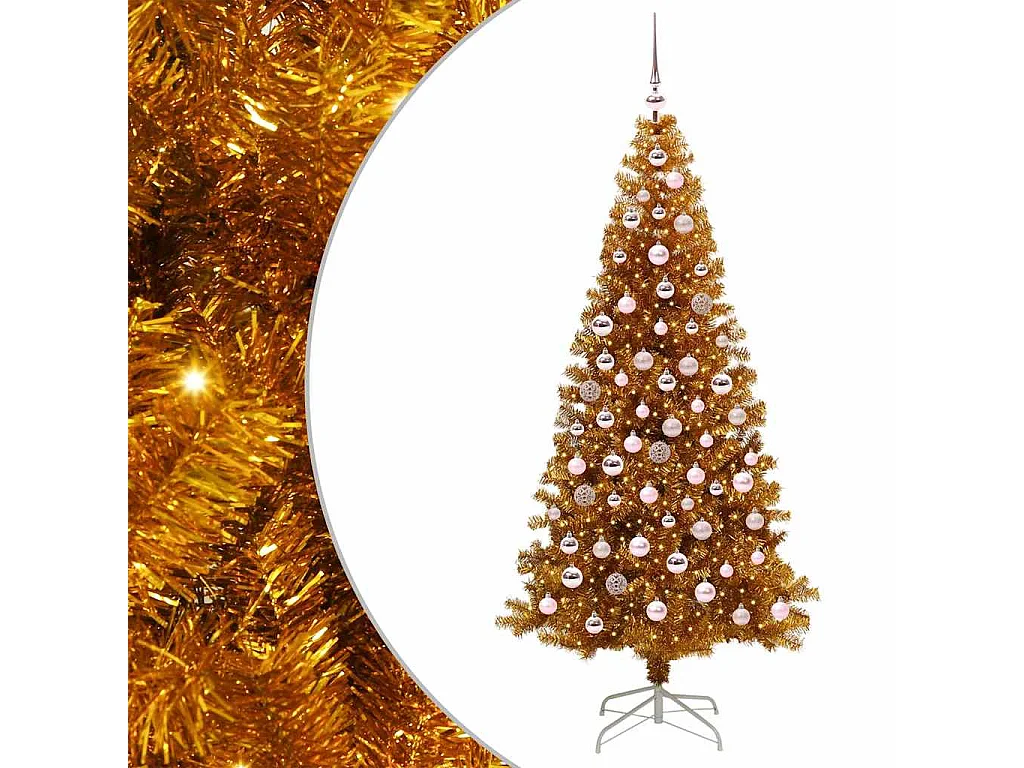 Sapin de Noël avec 300 LED avec support Doré 180 cm PET