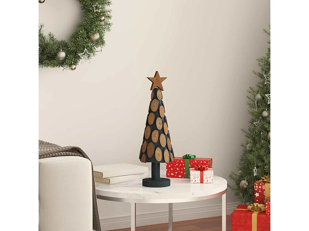 Sapin de Noël avec support Marron 60 cm Bois de teck solide