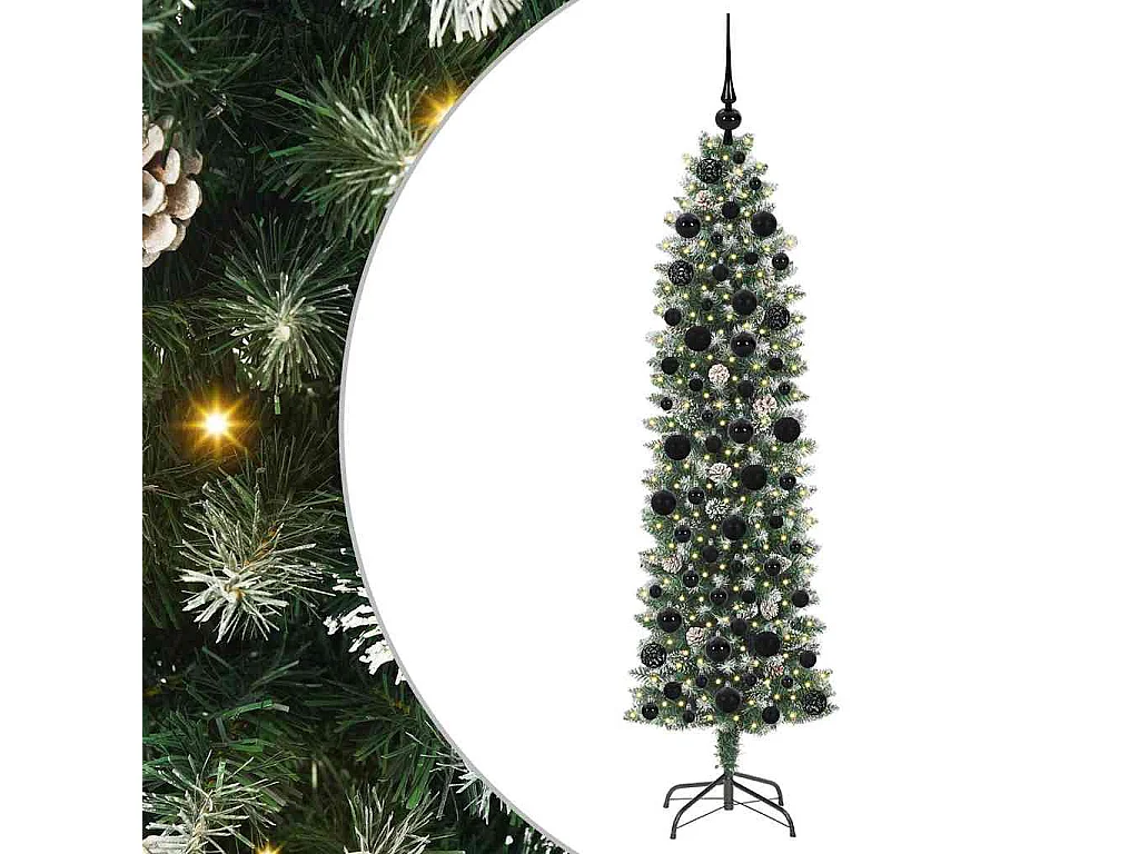 Schlanker künstlicher Weihnachtsbaum mit 300 LEDs Grün und Weiß 180 cm