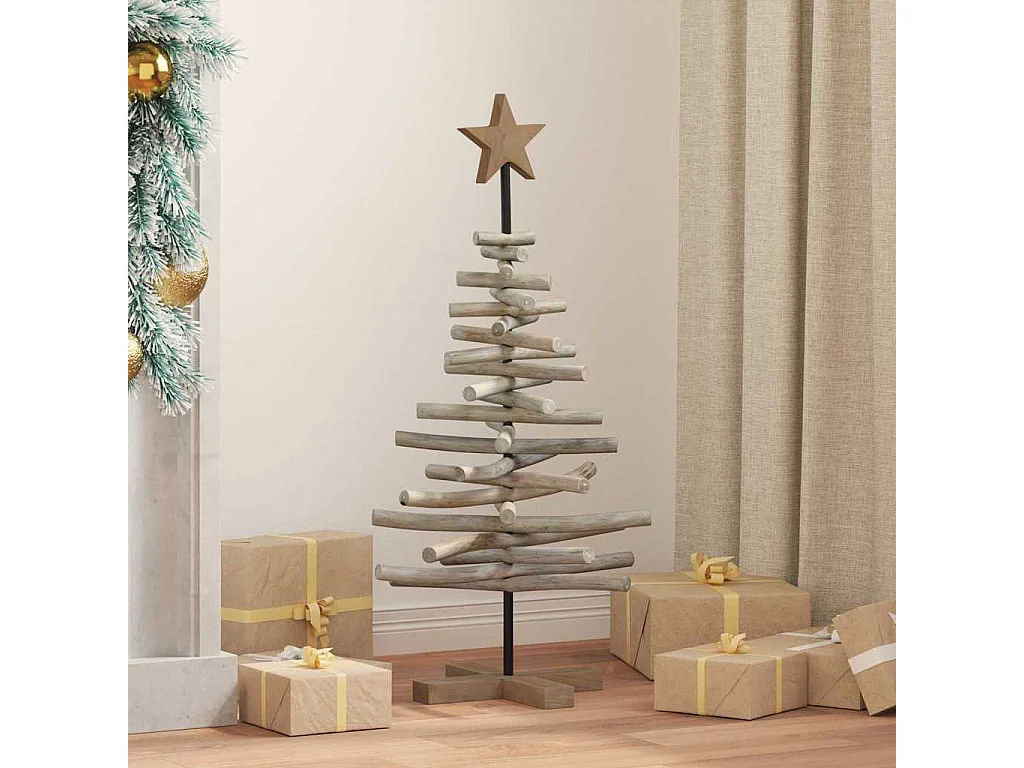 Albero di Natale con supporto marrone 90 cm in legno massello di teak
