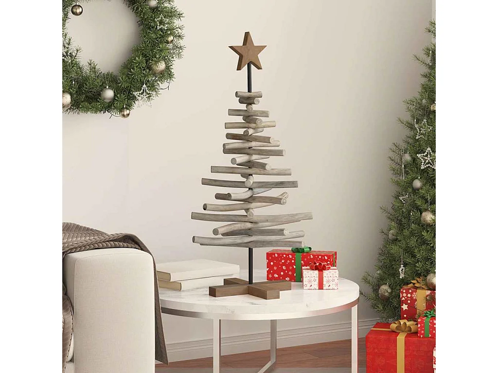 Sapin de Noël avec support Marron 90 cm Bois de teck solide