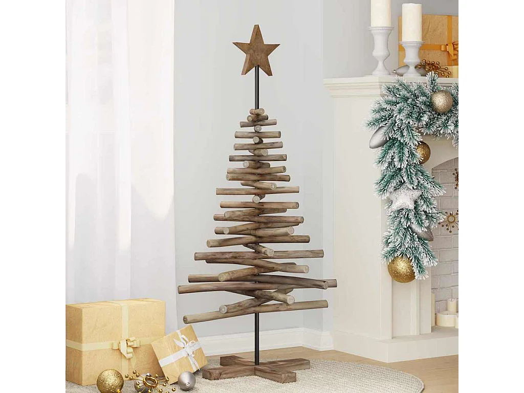 Sapin de Noël avec support Marron 120 cm Bois de teck solide
