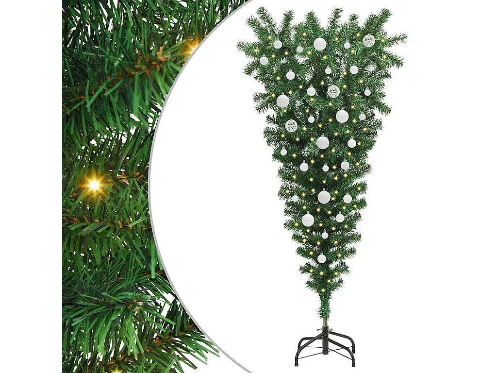 Albero di Natale artificiale capovolto preilluminato con set di palline