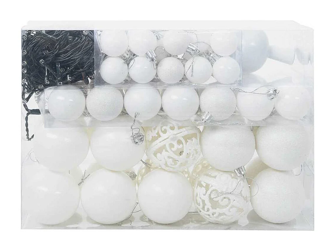 Ensemble de Boules de Noël avec 150 LED 61 pcs Blanc Plastique