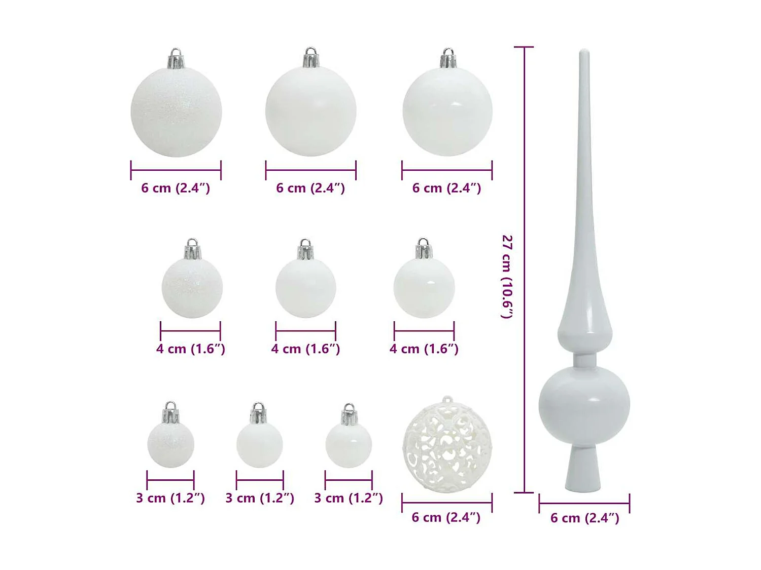 Ensemble de Boules de Noël avec 150 LED 61 pcs Blanc Plastique