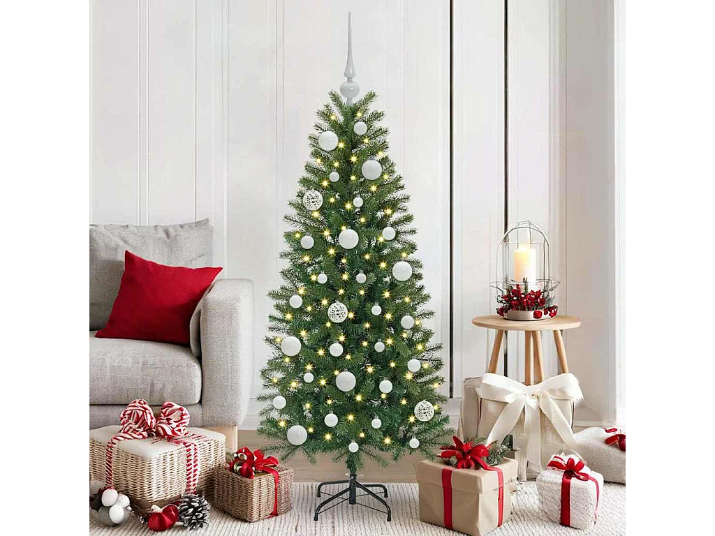 Set di palline di Natale con 150 LED, 61 pezzi, in plastica bianca