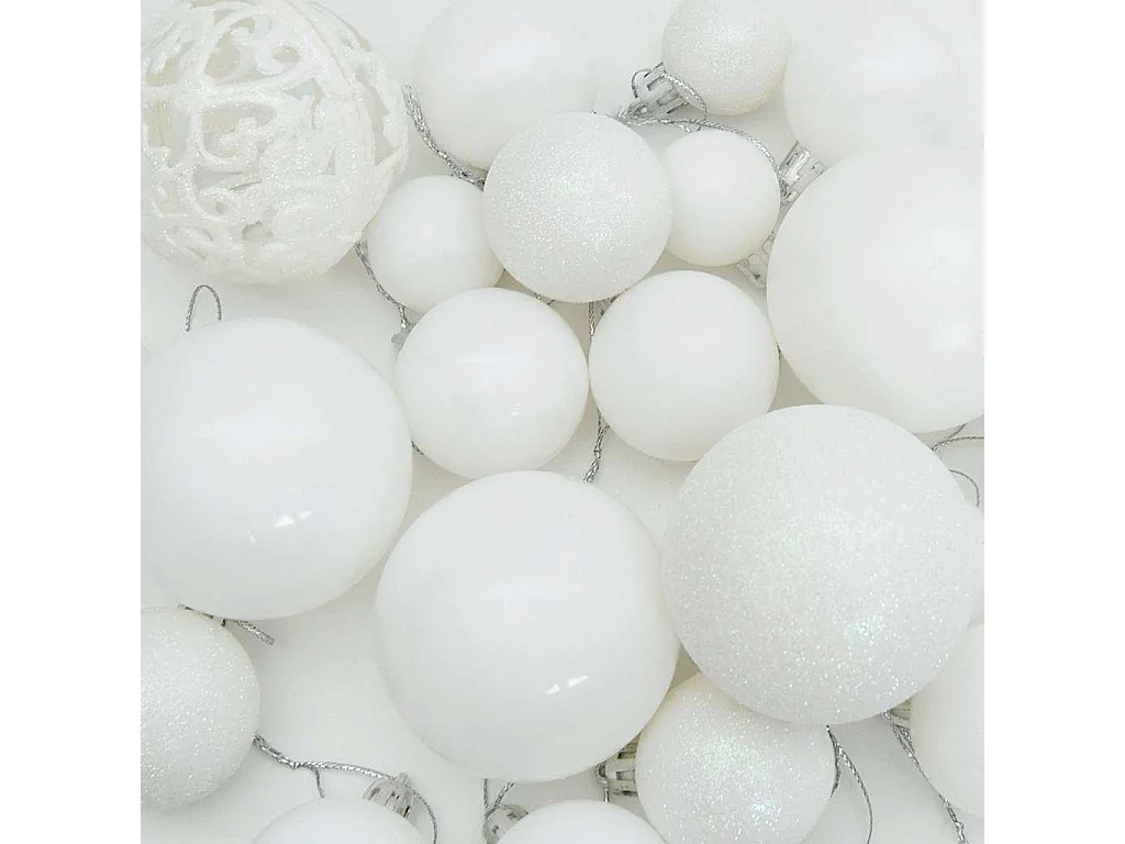 Set di palline di Natale con 150 LED, 61 pezzi, in plastica bianca