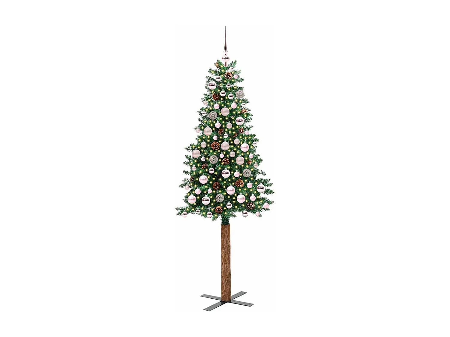 Sapin de Noël mince Vert 180 cm PVC et bois de pin massif
