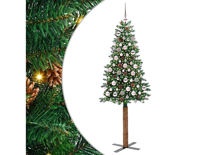 Sapin de Noël mince Vert 180 cm PVC et bois de pin massif