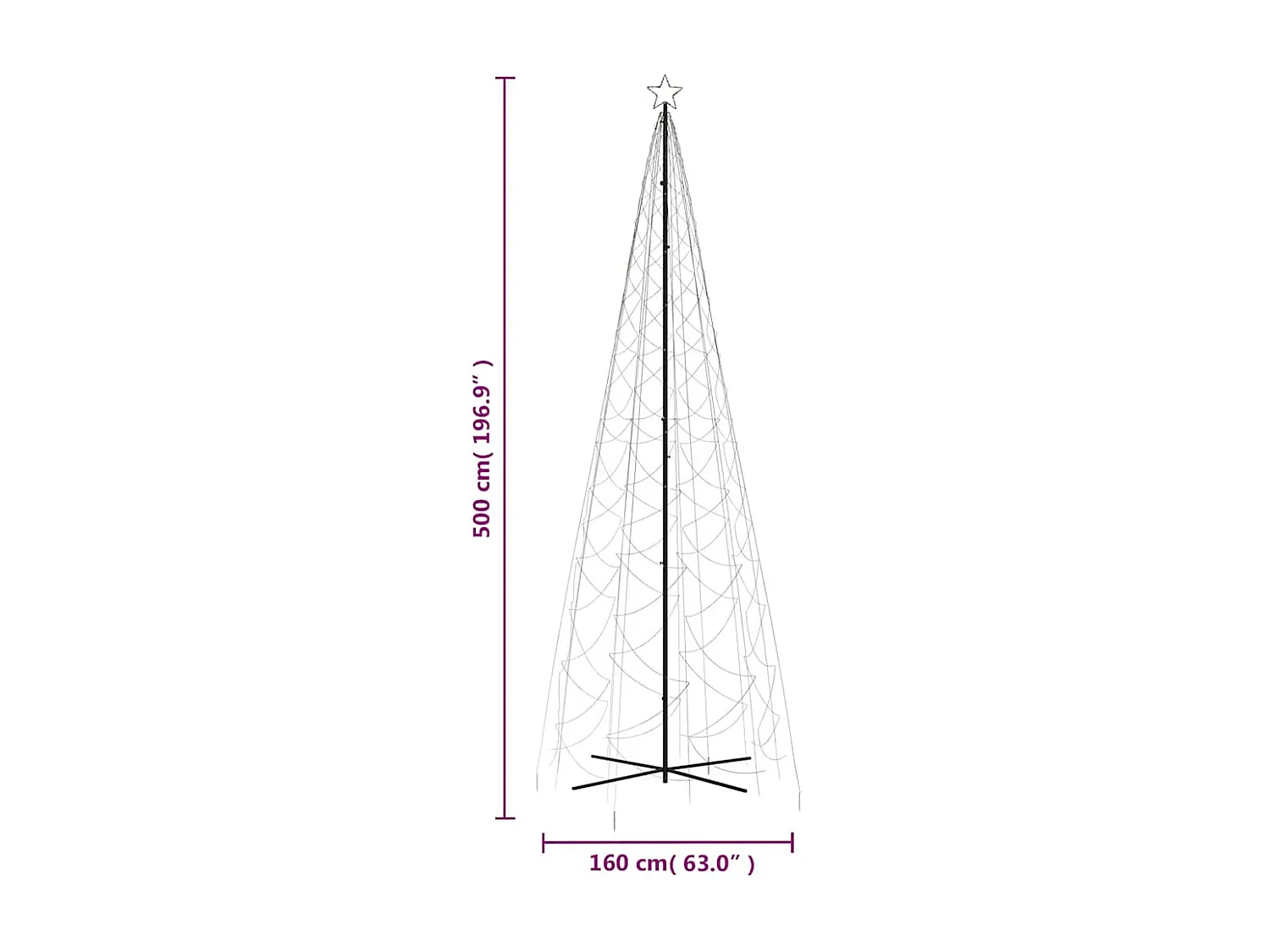Cono per albero di Natale 1400 LED Bianco caldo 160x500 cm