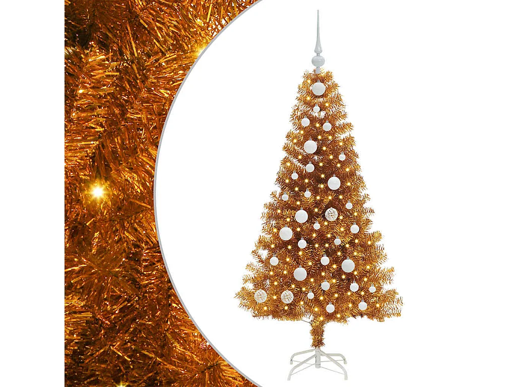 Sapin de Noël avec 150 LED avec support Doré 120 cm PET