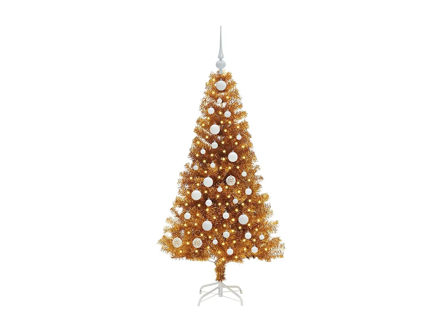 Sapin de Noël avec 150 LED avec support Doré 120 cm PET