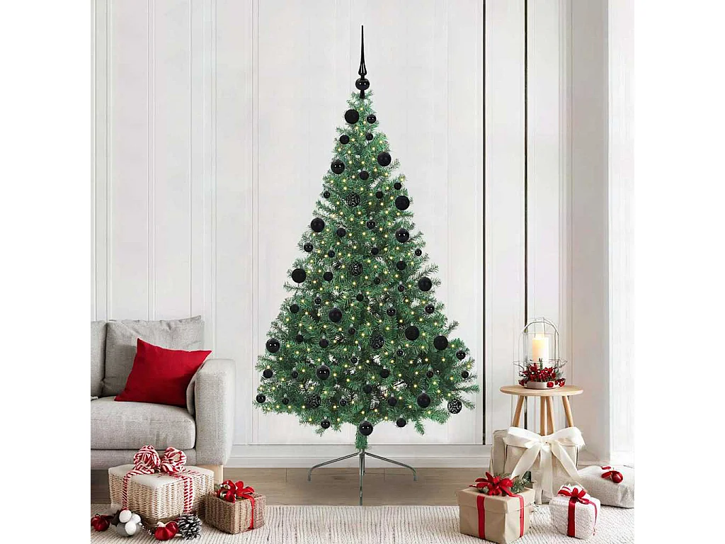 Voorverlichte kunstkerstboom groen 210cm PVC