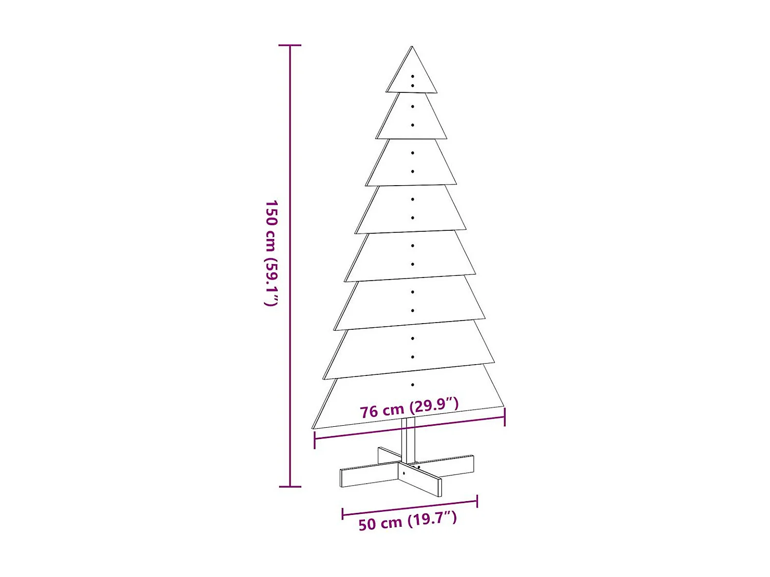 Albero di Natale in legno per decorazione 150 cm in legno massello di pino