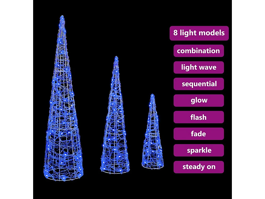 Sapin de Noël avec 90 LED 3 pcs Bleu 20 x 20 x 80 cm Acrylique