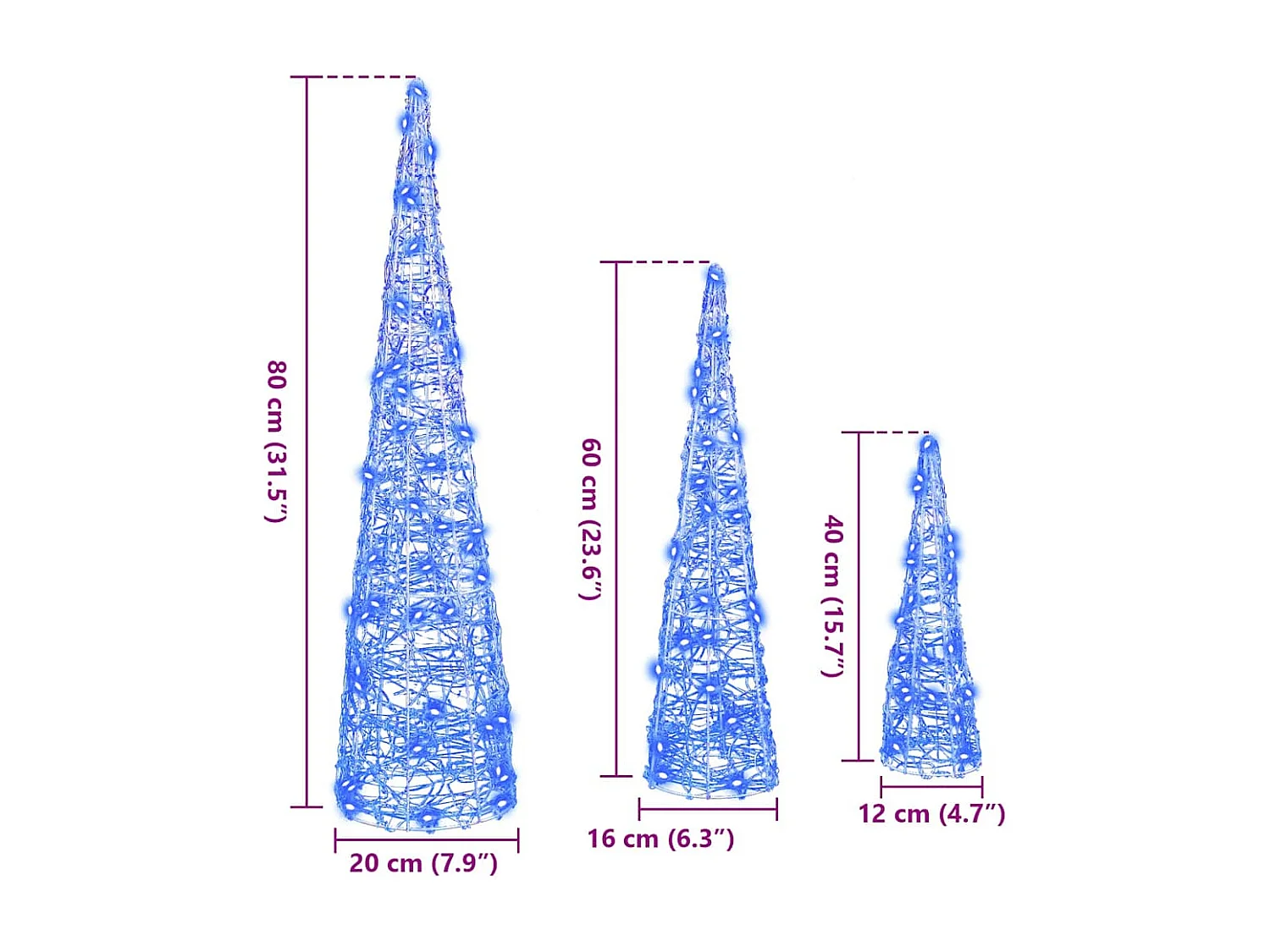 Sapin de Noël avec 90 LED 3 pcs Bleu 20 x 20 x 80 cm Acrylique