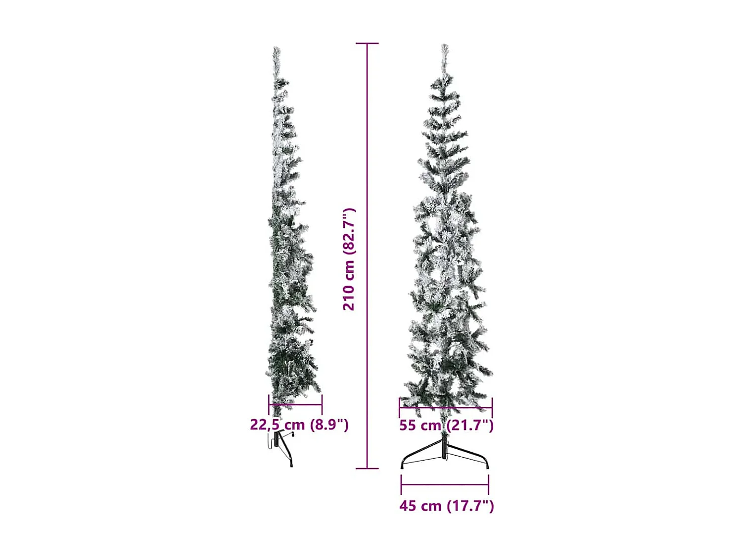 Albero di Natale artificiale mezzo sottile con neve fioccata 210 cm