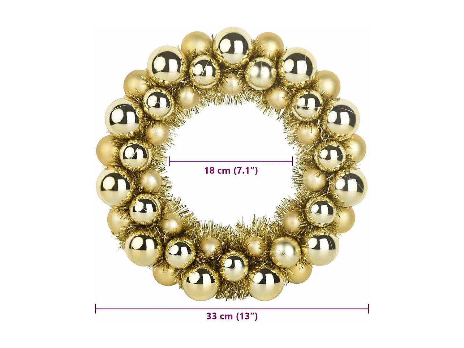 Couronnes de Boules de Noël 2 pcs Doré 33 x 33 x 7 cm