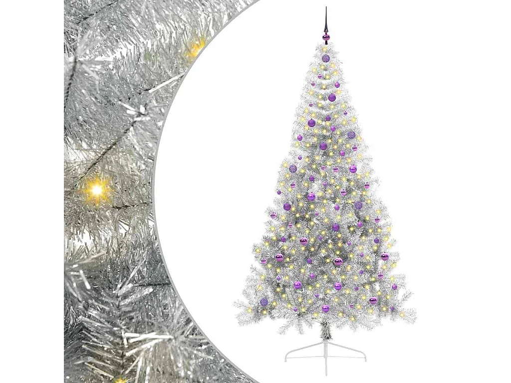 Beleuchteter künstlicher Weihnachtsbaum Silber 240cm PET