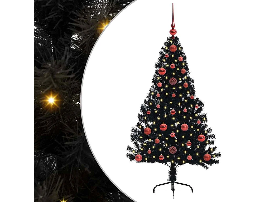 Sapin de Noël artificiel pré-éclairé Noir 120 cm PVC