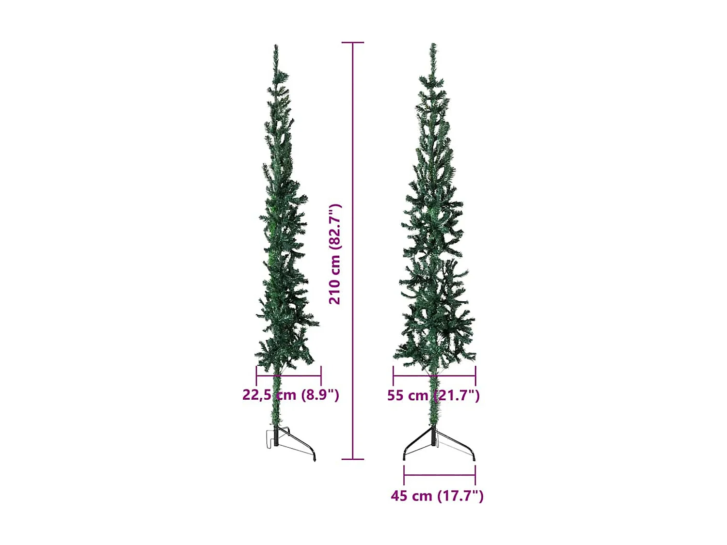 Albero di Natale artificiale mezzo sottile con supporto verde 210 cm