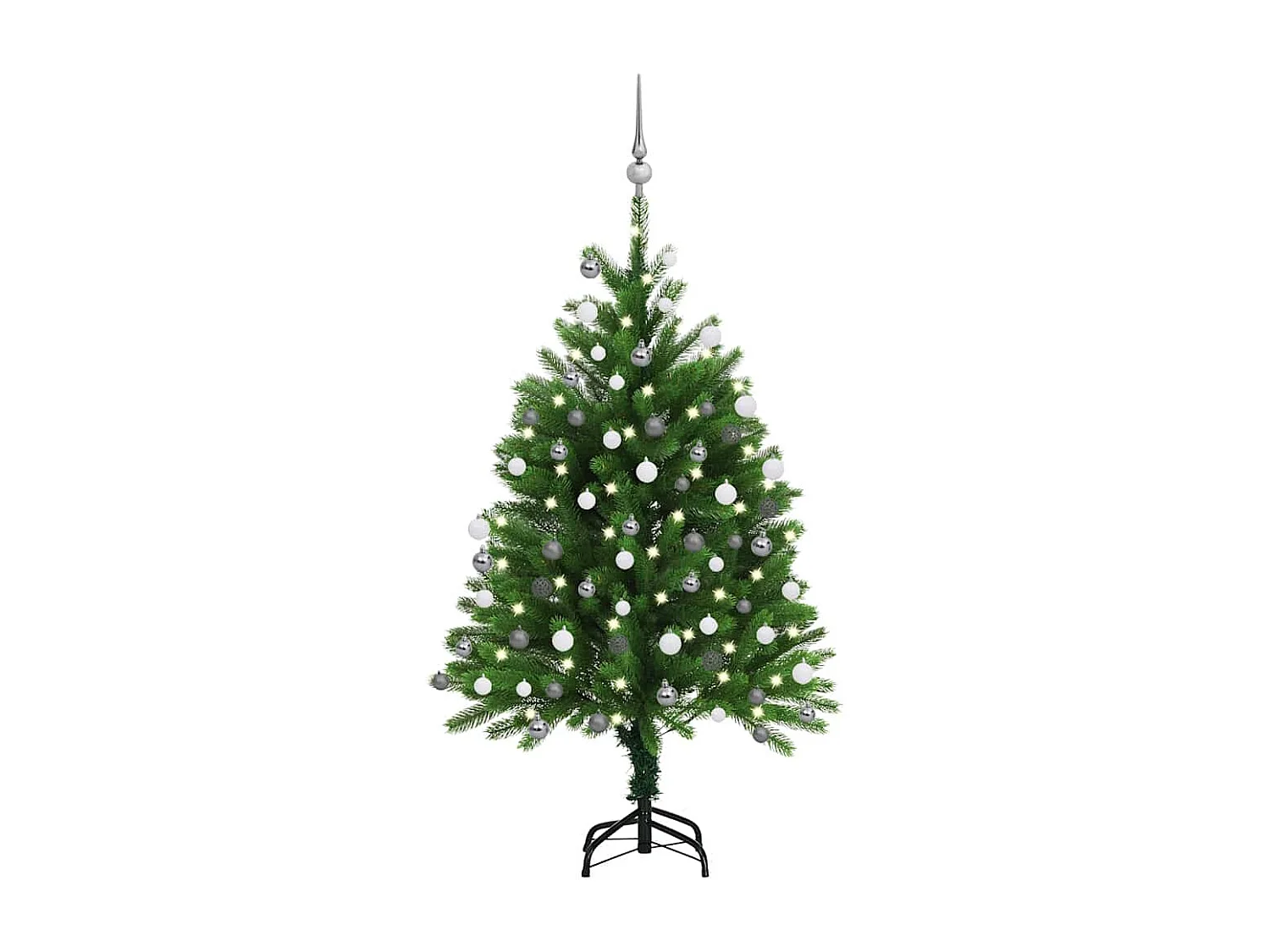 Voorverlichte kunstkerstboom met kerstballen 120 cm groen